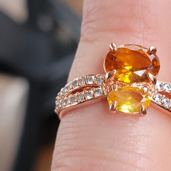 Elegant Rose Gold Plated Simulated Citrine Ring, Size 7 - Picture 8 of 9
